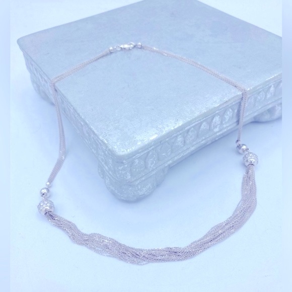 Sterling Silver Marked Multiple Chains And Beads With Cubic Zirconia Neckkace - Picture 2 of 8